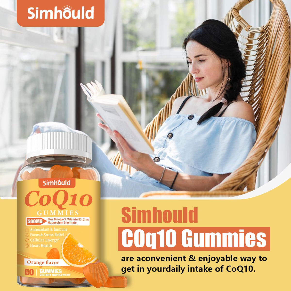 Emballage des gummies Simhould CoQ10 500MG sur fond blanc