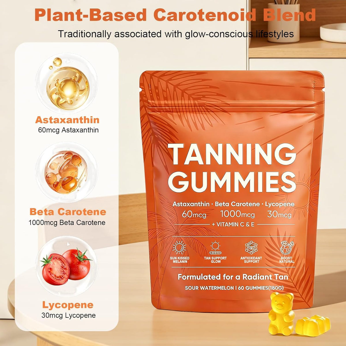 Emballage des gummies solaires FCOIN avec les ingrédients listés