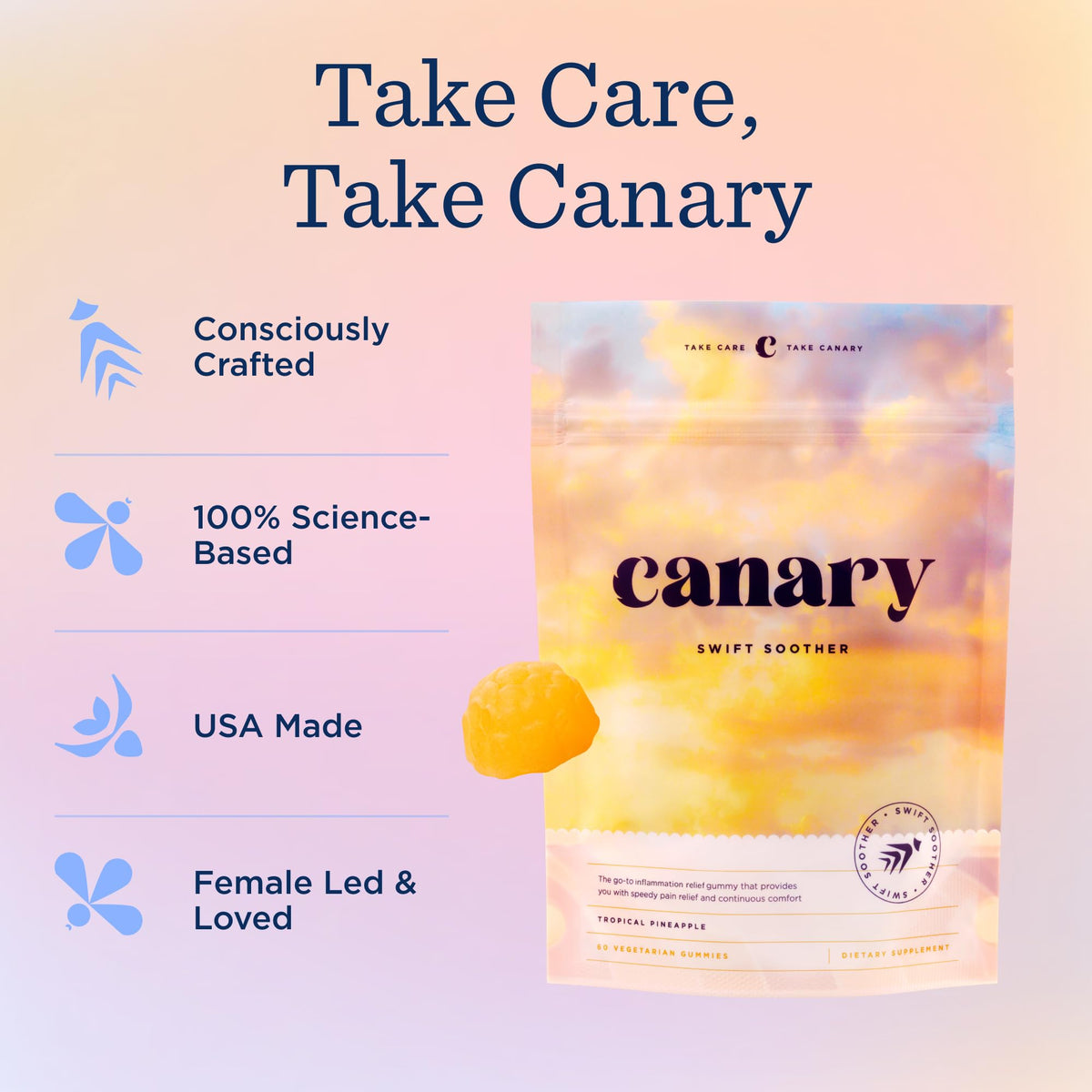 Emballage des gummies Soothing Swift de Canary, vue de face