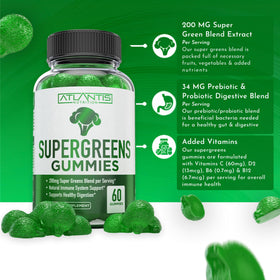 Emballage des gummies Supergreens d'Atlantis Nutrition