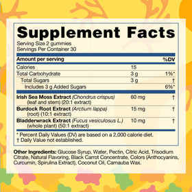 Emballage des Gummies TrueSeaMoss avec fruits en arrière-plan