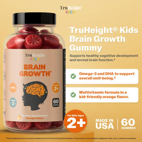 Emballage des gummies TruHeight montrant le logo et le poids