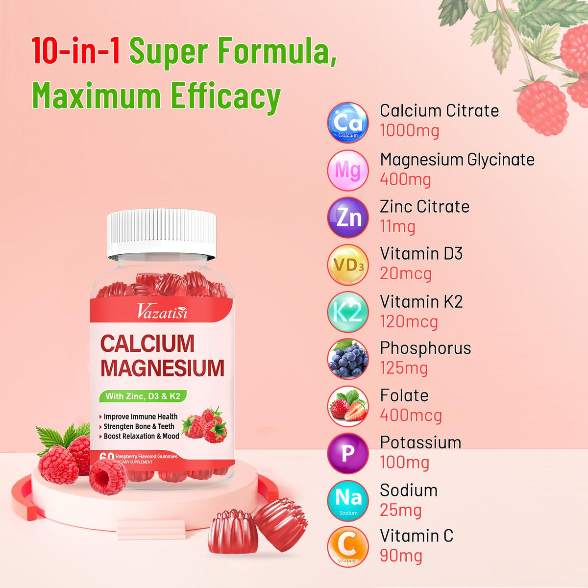 Emballage des gummies Vazatisi Calcium Magnésium Zinc