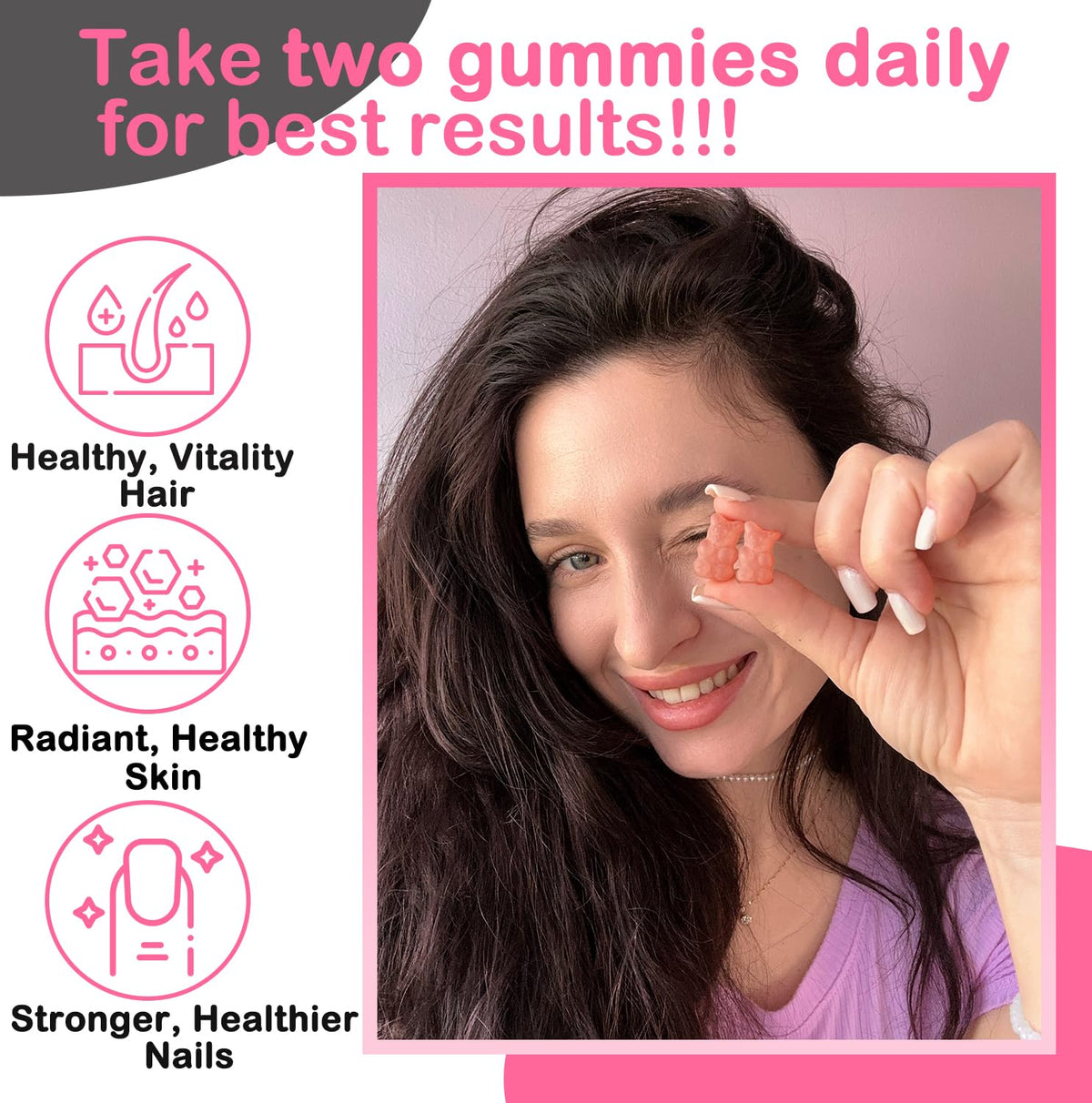 Emballage des gummies VEGEPOWER avec ingrédients en arrière-plan