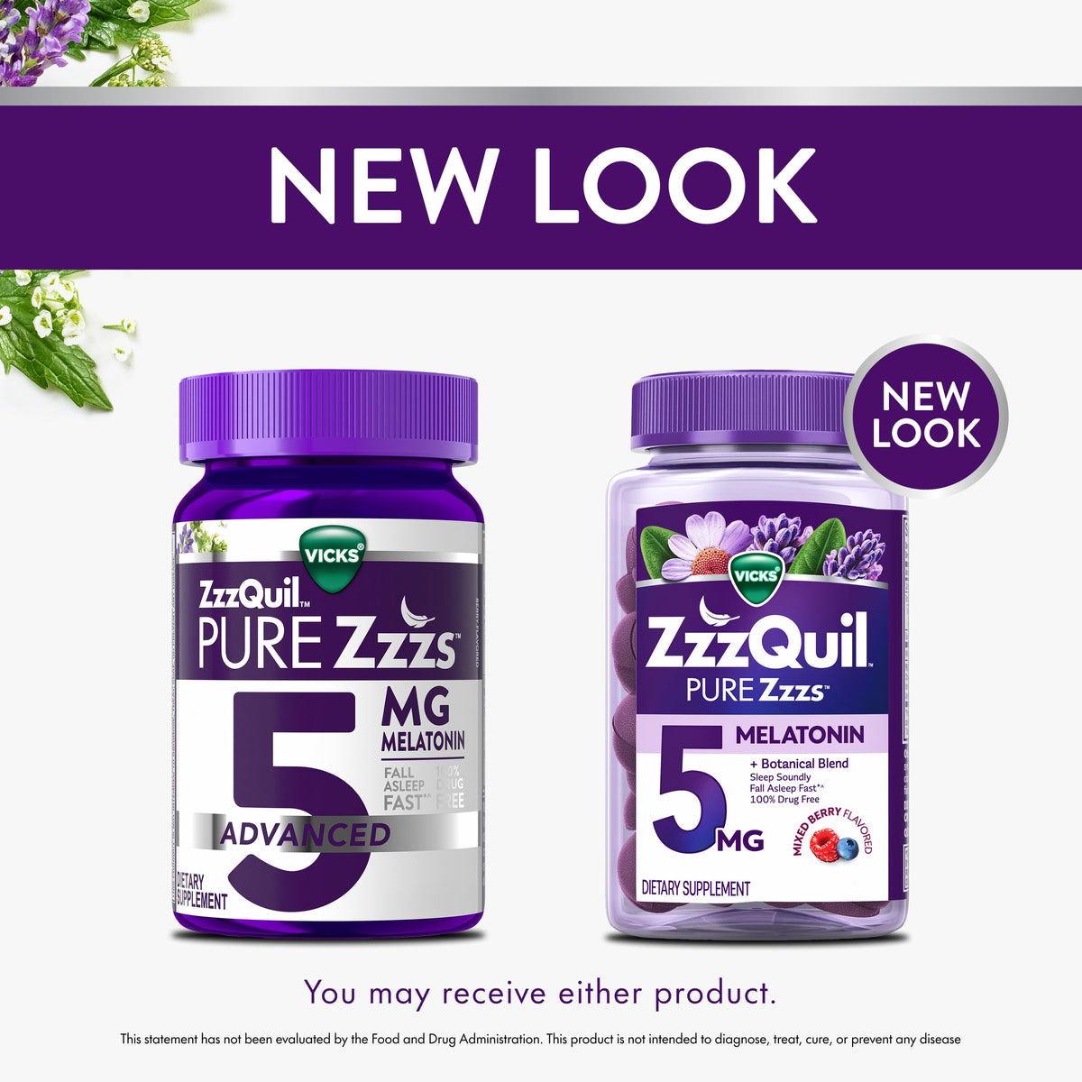 Emballage des gummies Vicks ZzzQuil Pure Zzzs 5mg Melatonine