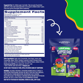 Emballage des gummies Vital Pals, 549g, avec fruits et légumes