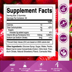 Emballage des gummies Vitamatic B6 100mg avec la mention 'sans OGM'