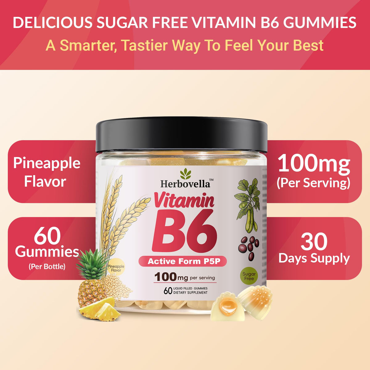 Emballage des Gummies Vitamine B6 Herbovella sur fond blanc