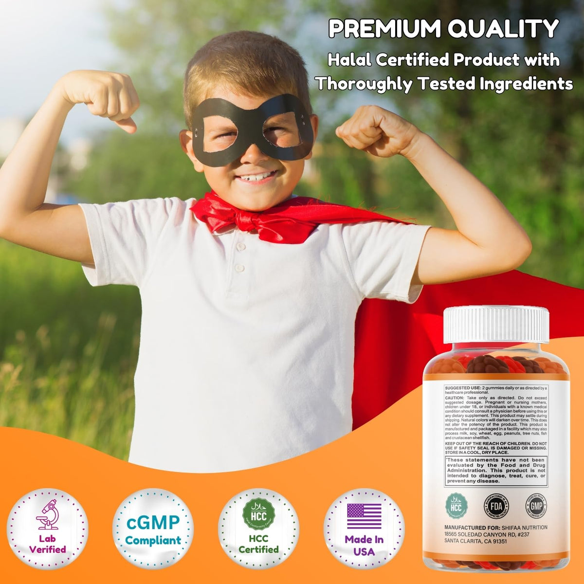 Emballage des gummies Vitamine D3 SHIFAA NUTRITION avec label Halal