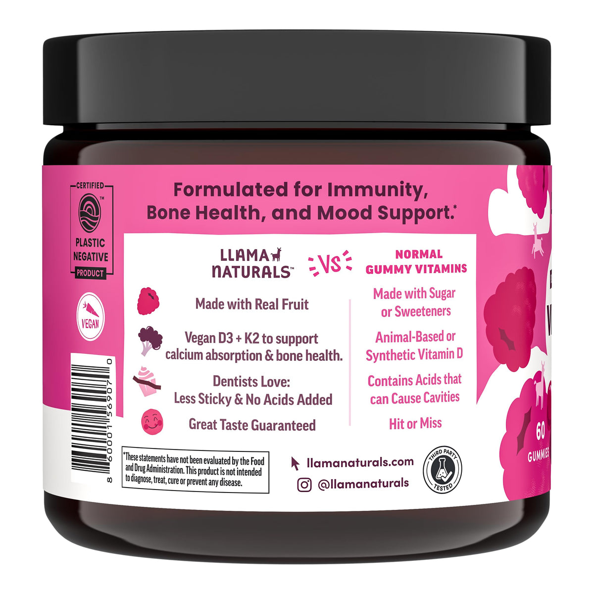 Emballage des gummies Vitamine D3 Vegan Llama Naturals