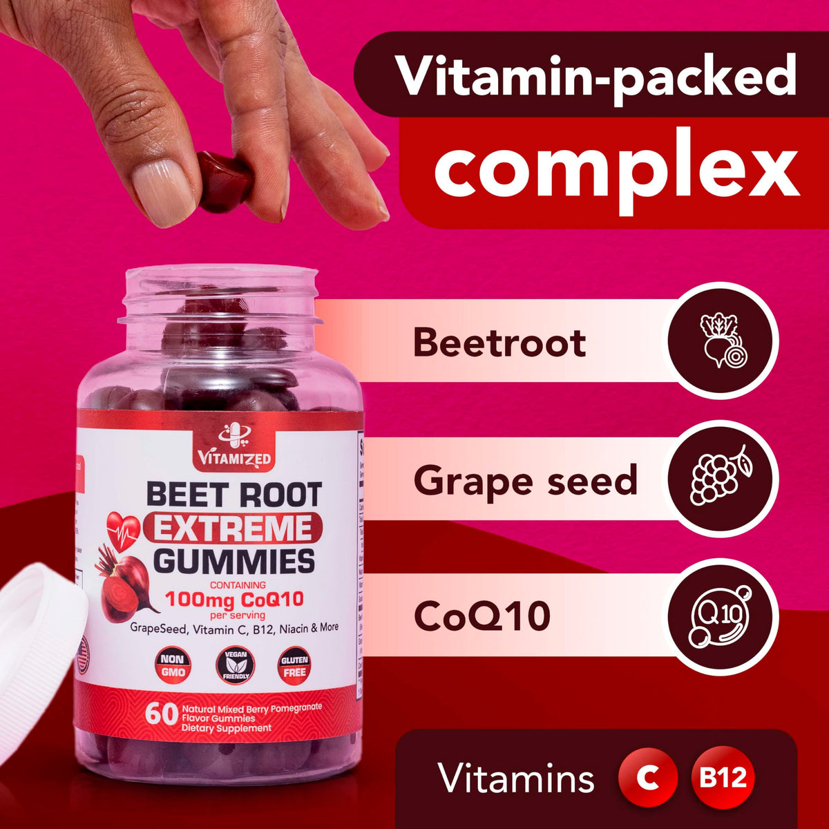Emballage des gummies VITAMIZED CoQ10 avec étiquette