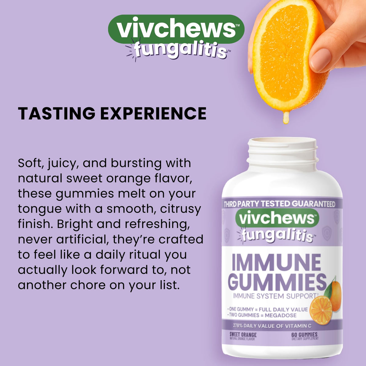 Emballage des gummies vivchews, affichant les informations nutritionnelles