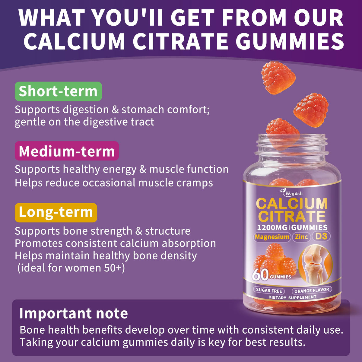 Emballage des gummies Wanish Calcium Citrate 1200 mg avec étiquette
