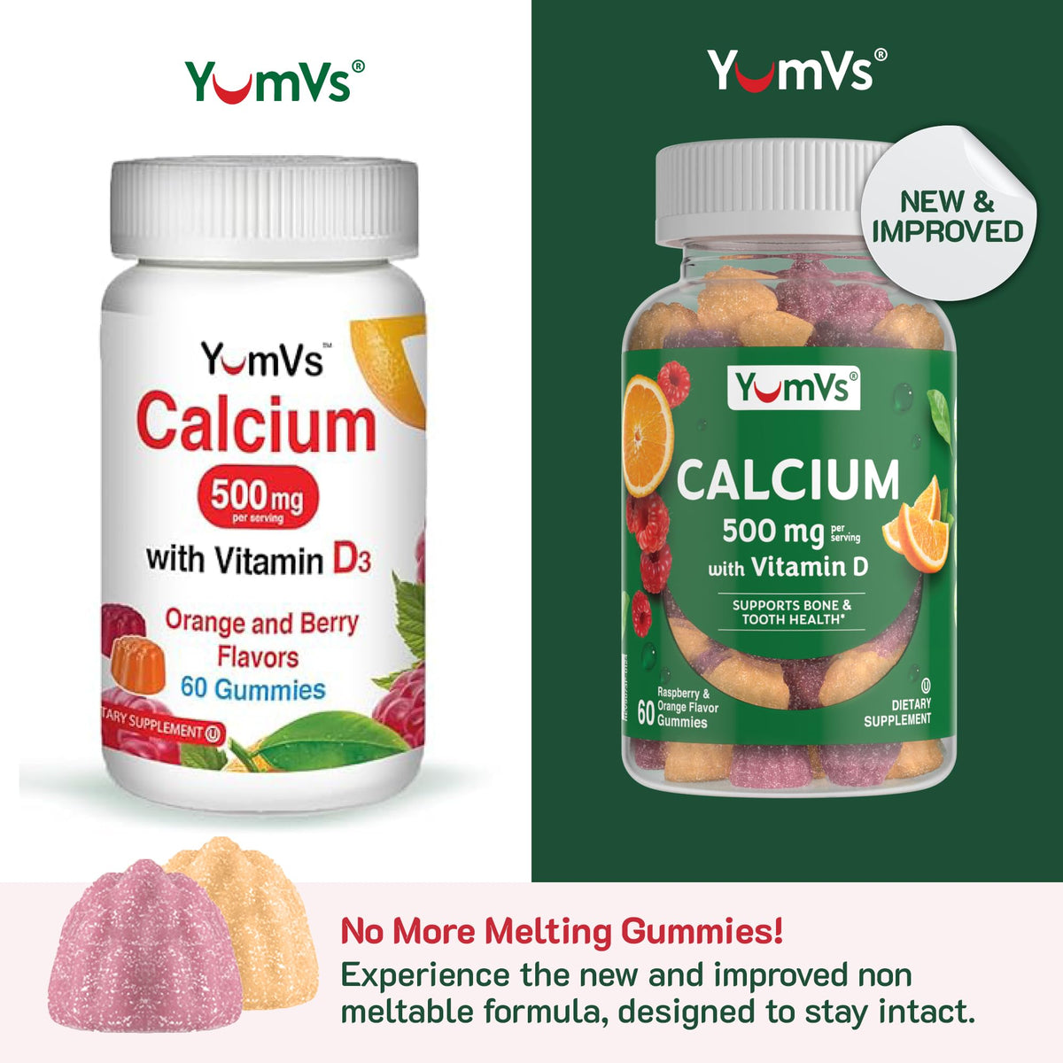Emballage des gummies YUM-V'S Calcium 500mg avec Vitamine D3