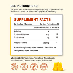 Emballage des gummies Zetelixia Acétyl L-Carnitine avec saveur mangue