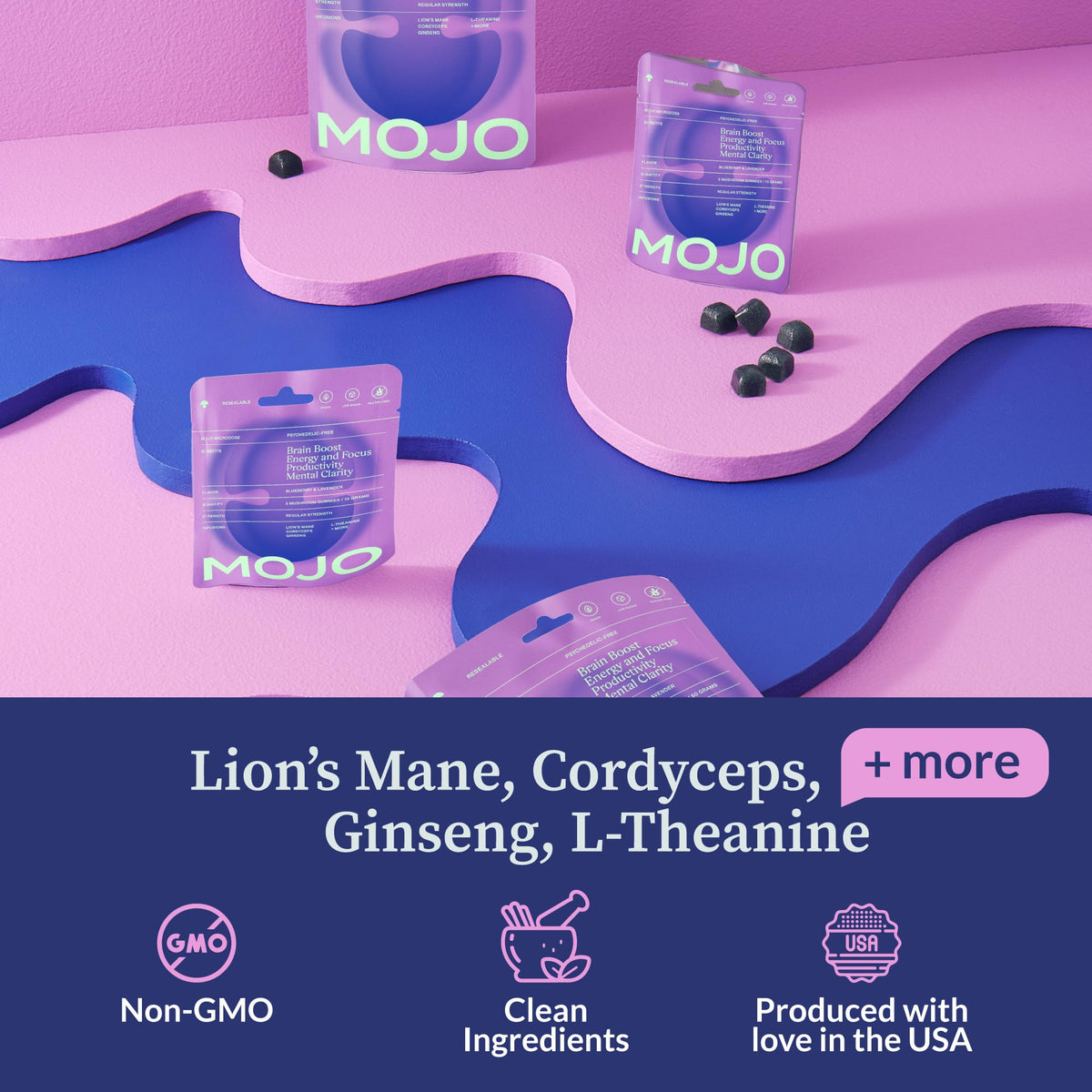 Emballage des Gummy Sucettes Focus Mojo côté avant
