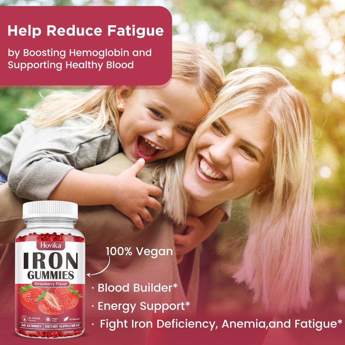 Emballage des Hovika Gummies de Fer avec informations nutritionnelles