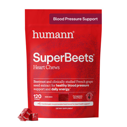 Emballage des HumanN SuperBeets Heart Chews 120 Ct saveur grenade et baies