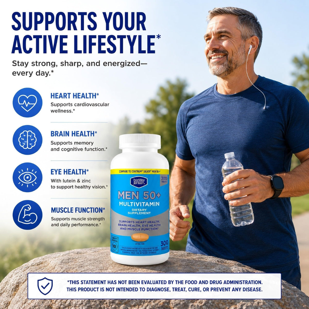 Emballage des multivitamines berkley jensen pour hommes 50+, 300 comprimés