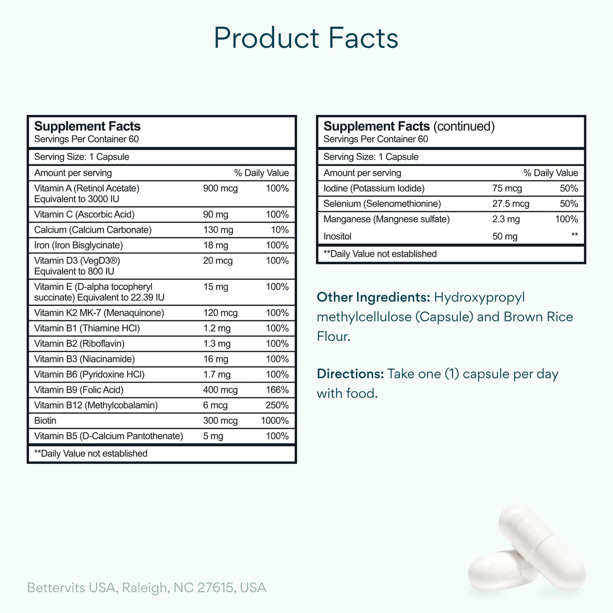 Emballage des Multivitamines Bettervits avec 13 vitamines essentielles