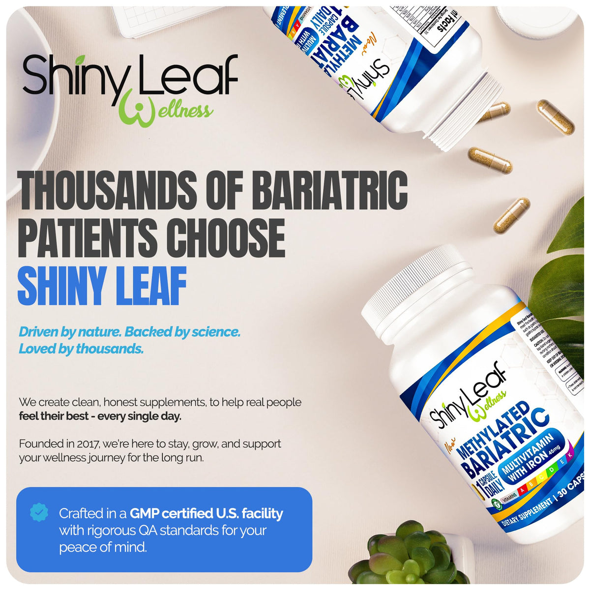 Emballage des multivitamines Shiny Leaf avec le logo visible