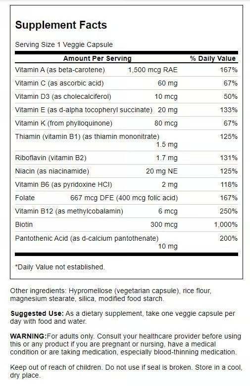 Emballage des Multivitamines Swanson, côté