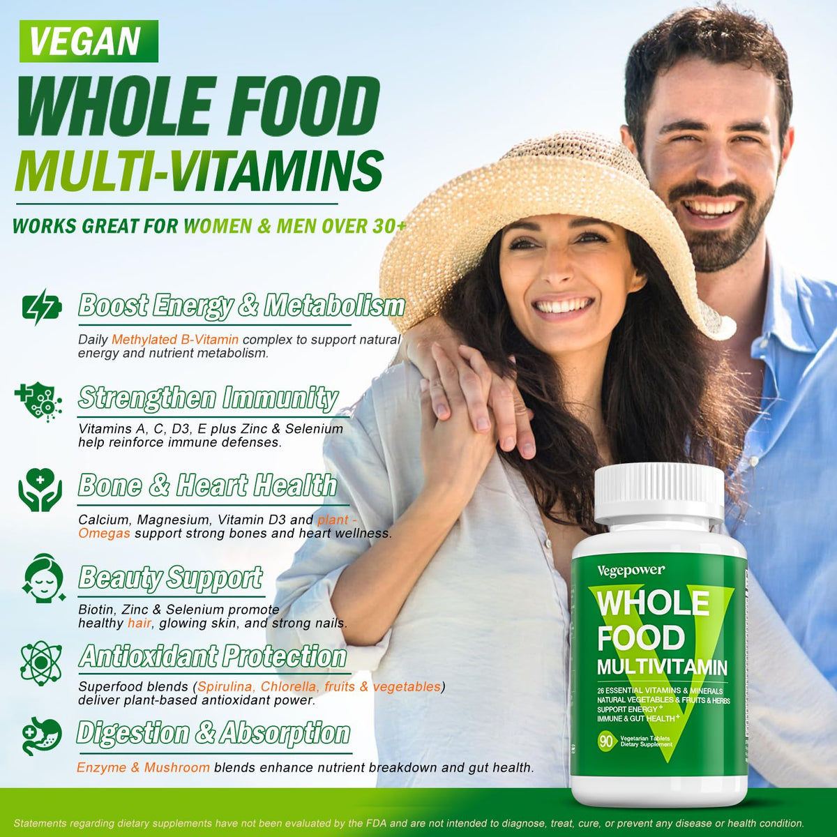 Emballage des Multivitamines VEGEPOWER avec 180 comprimés