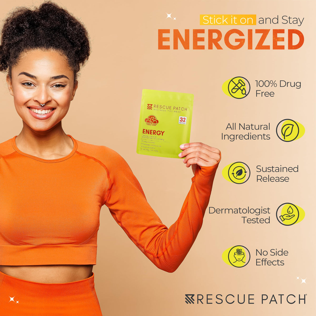 Emballage des patches énergétiques Rescue Patch, contenant 32 patches
