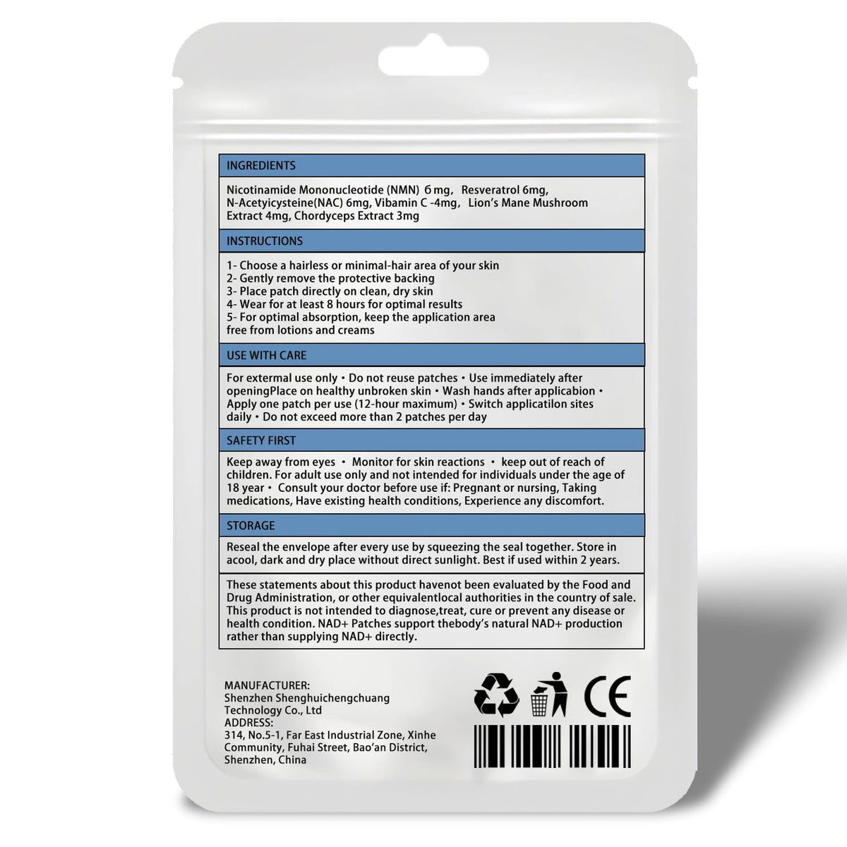 Emballage des patches NAD+ FUTHRI vegan