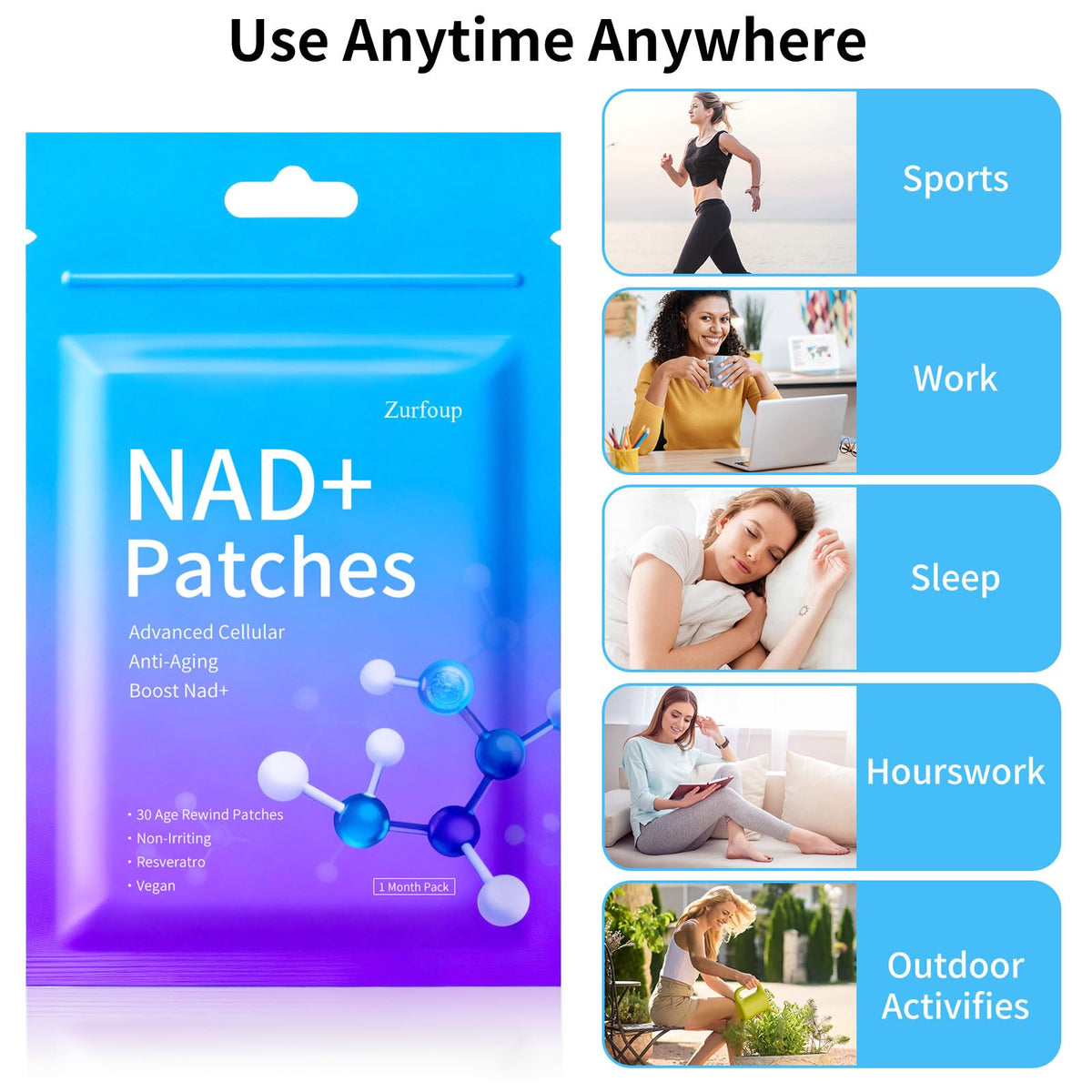Emballage des patchs NAD+ Zurfoup avec logo de la marque