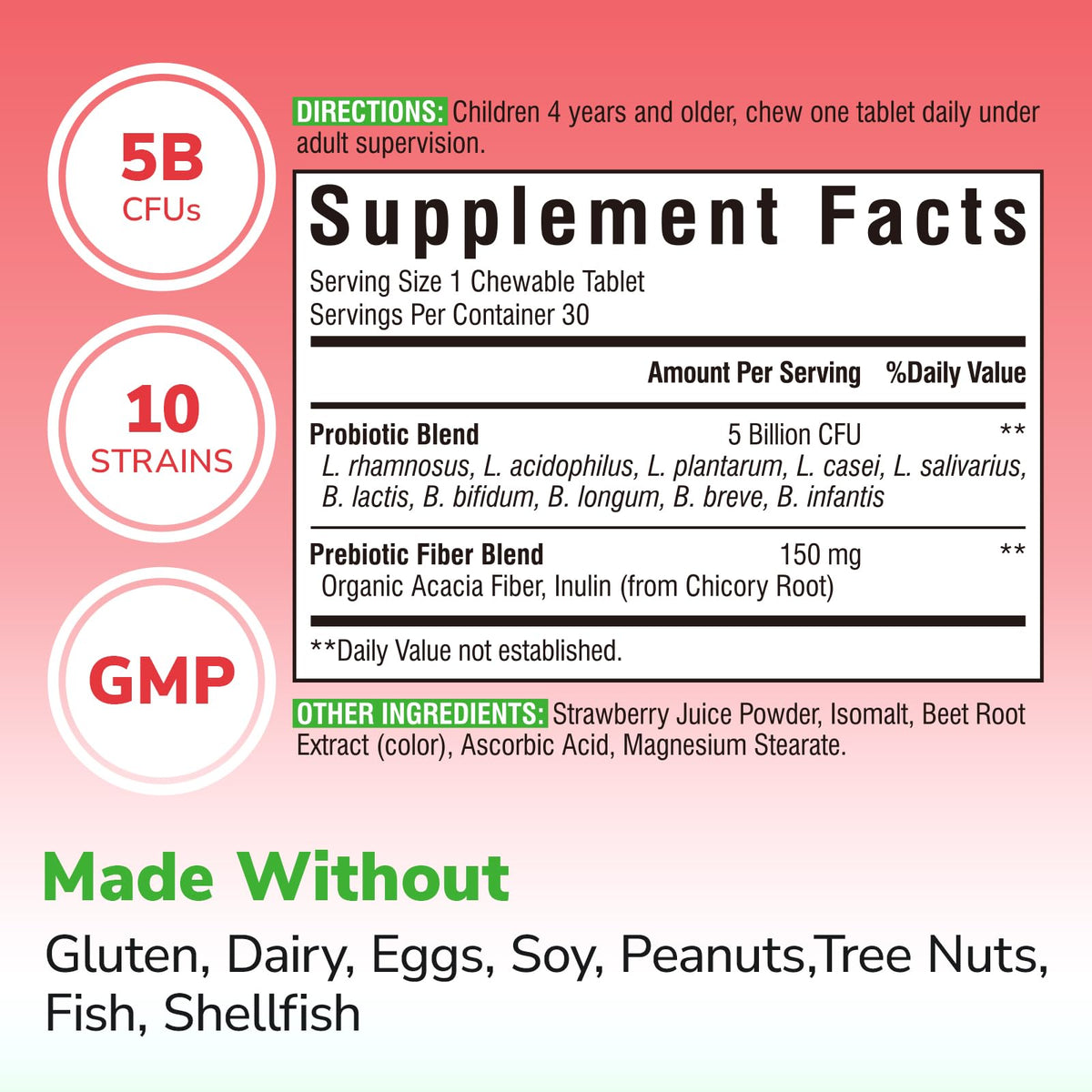 Emballage des Probiotiques Enfants Vitalibre avec informations nutritionnelles