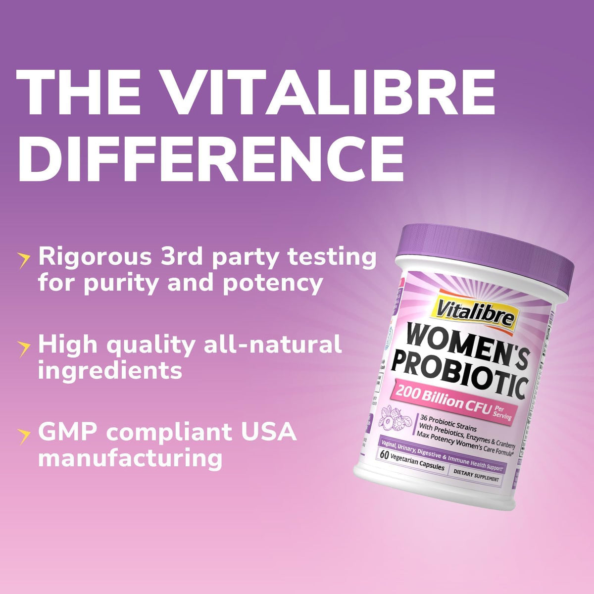 Emballage des Probiotiques Vitalibre pour Femmes, information produit