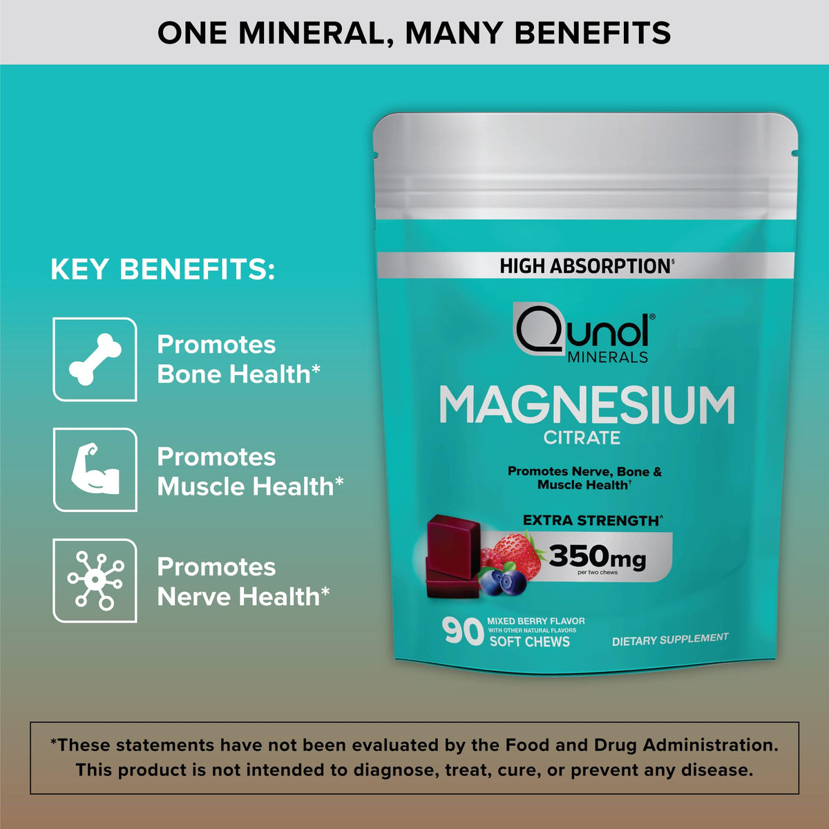 Emballage des Qunol Chews de Citrate de Magnésium 350mg