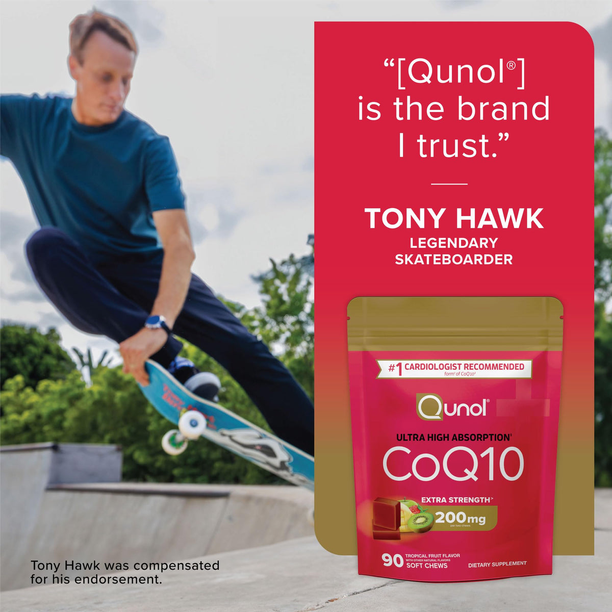 Emballage des Qunol CoQ10 200mg Chews sur une table en bois