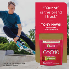 Emballage des Qunol CoQ10 200mg Chews sur une table en bois