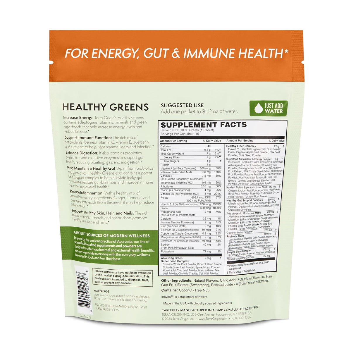 Emballage des sachets de poudre TERRA ORIGIN Greens Stick Pack
