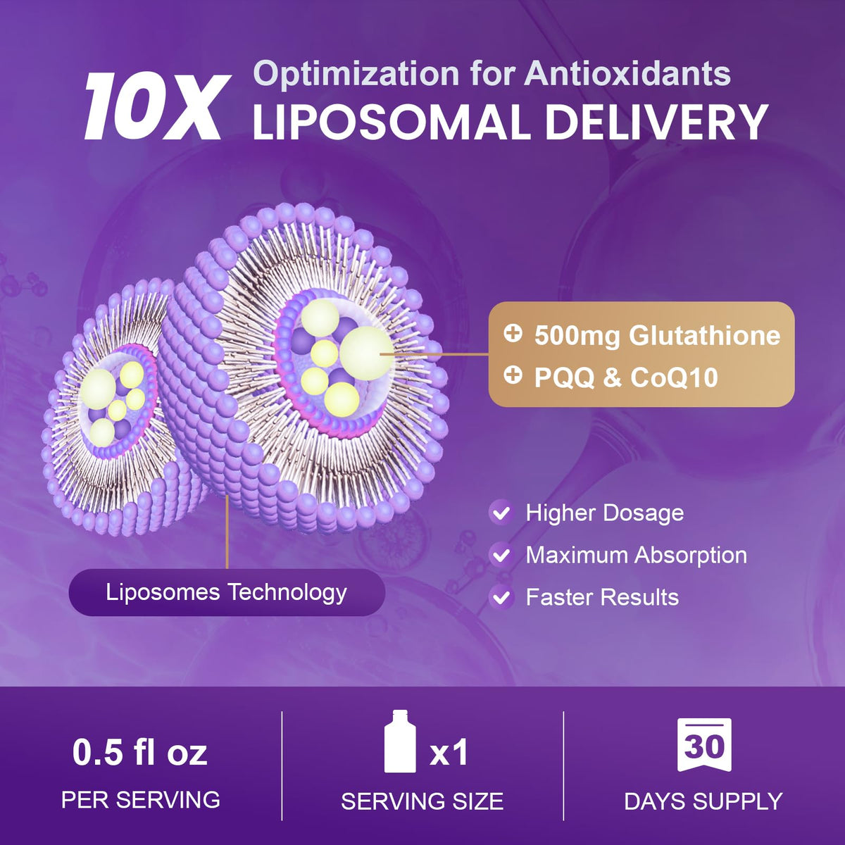 Emballage des sachets Liposomal Glutathione 500 mg, vue de face