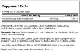 Emballage des Supplemelts Vitamine B12 60 Chewables de Swanson