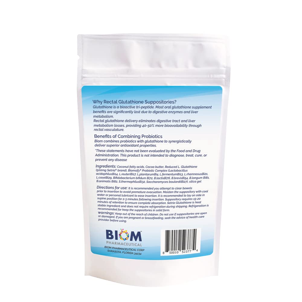 Emballage des Suppositoires L-Glutathione 500mg de Biom Probiotics