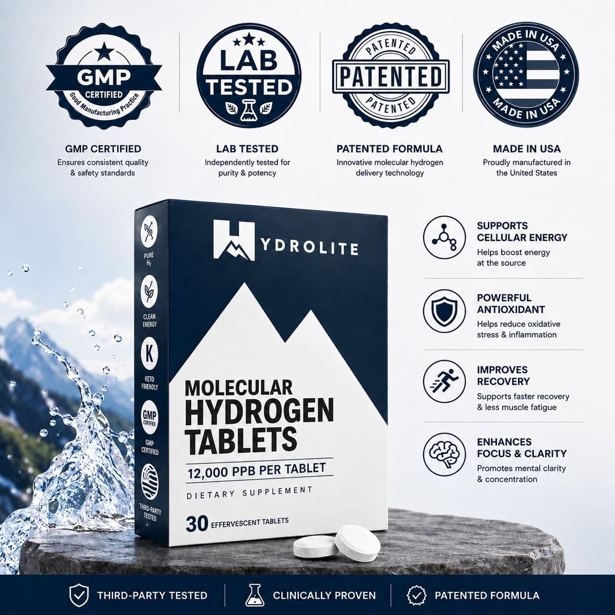 Emballage des tablettes d'hydrogène moléculaire Hydrolite