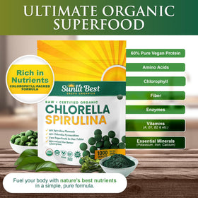 Emballage des tablettes de Chlorella et Spirulina Sunlit Best
