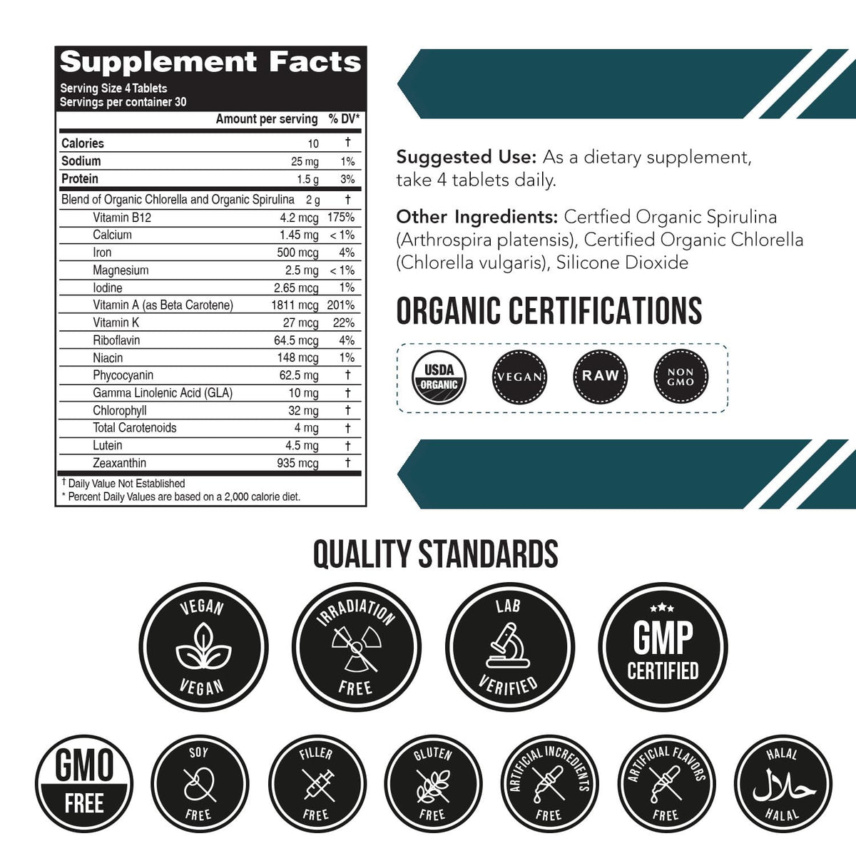 Emballage des Tablettes de Spiruline et Chlorelle Bio Triquetra Health