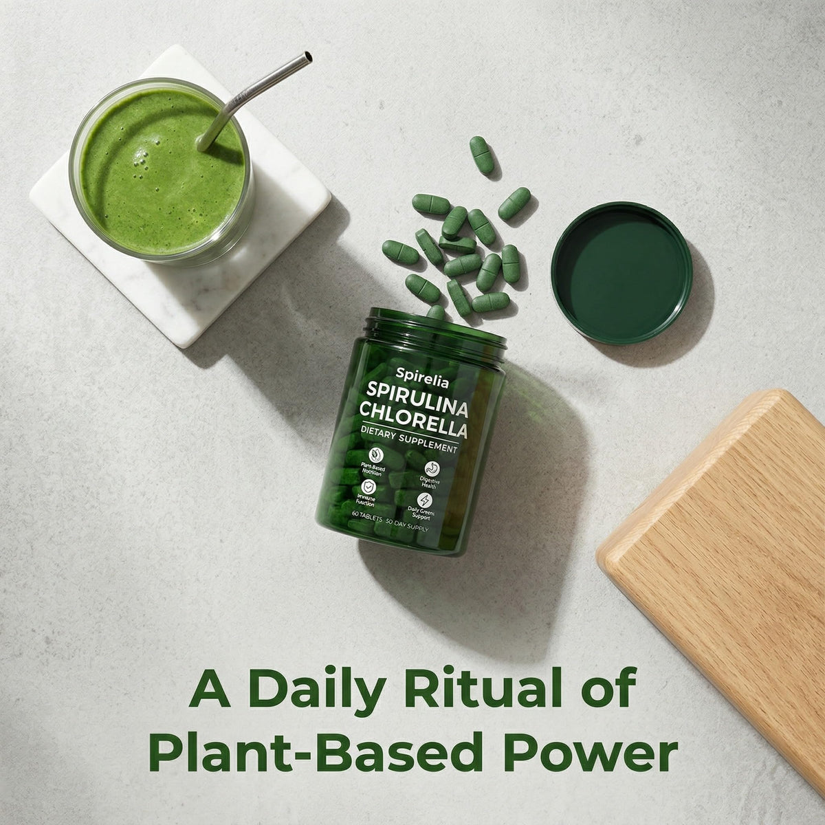Emballage des tablettes de spiruline et chlorelle Bruiseweed