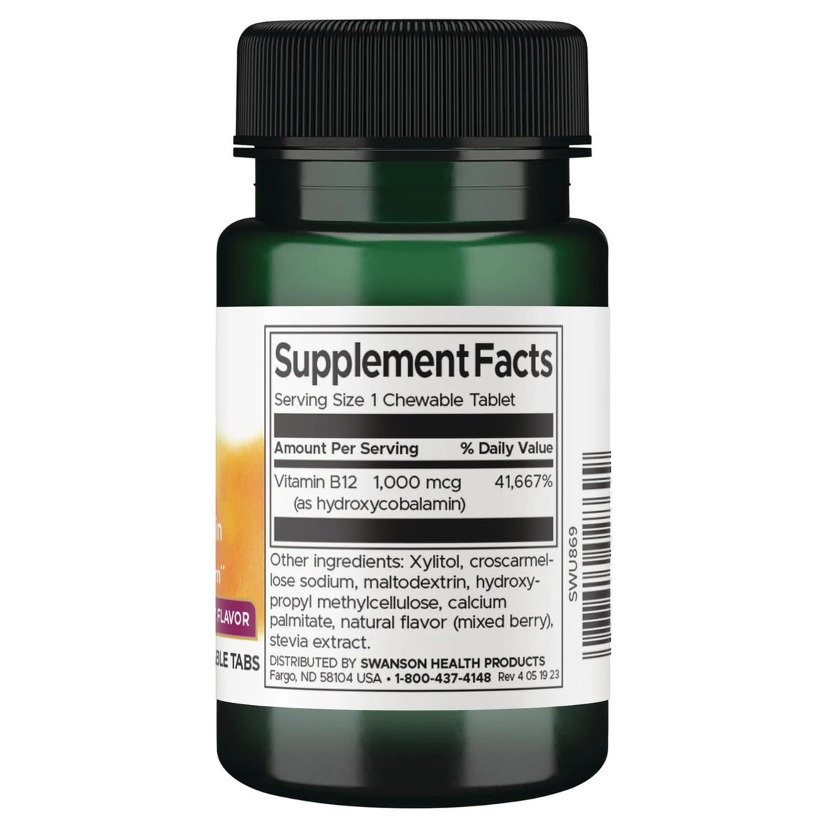 Emballage des tablettes de Vitamine B-12 Swanson, informations nutritionnelles