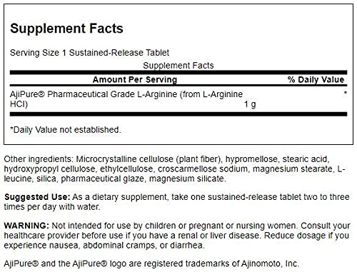 Emballage des tablettes L-Arginine Swanson AjiPure