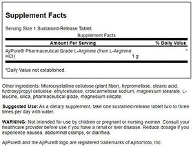 Emballage des tablettes L-Arginine Swanson AjiPure