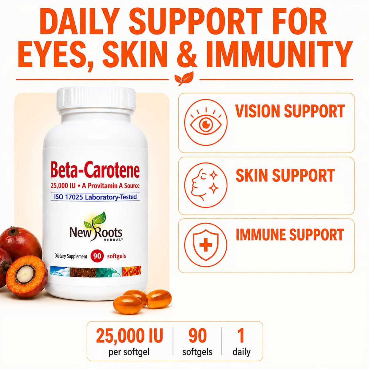 Emballage du Beta-Carotène NEW ROOTS HERBAL 90 gélules