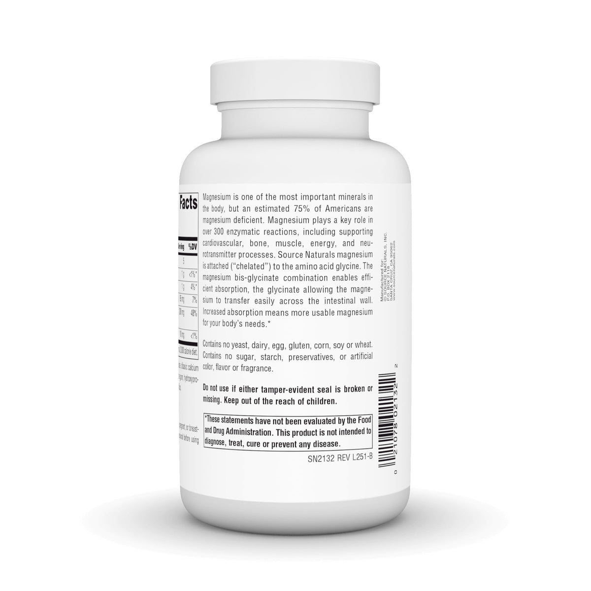 Emballage du Bis-Glycinate de Magnésium de Source Naturals