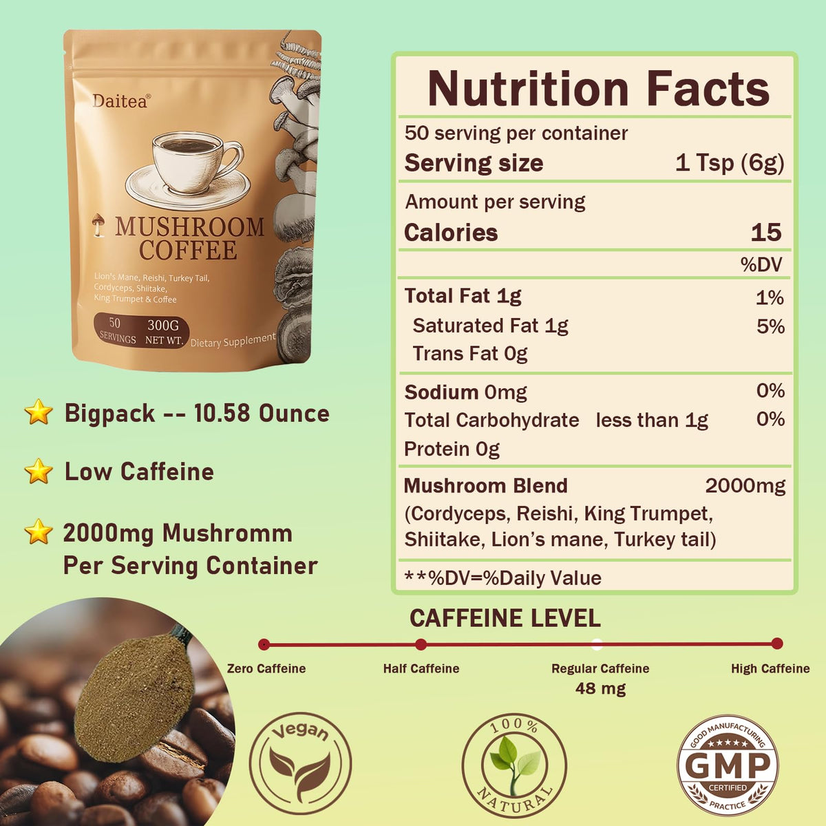 Emballage du café aux champignons Daitea ouvert