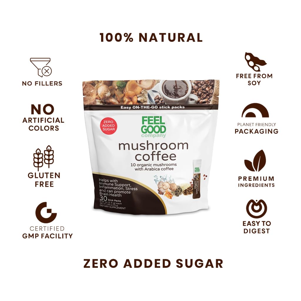 Emballage du café aux champignons FEEL GOOD avec informations nutritionnelles